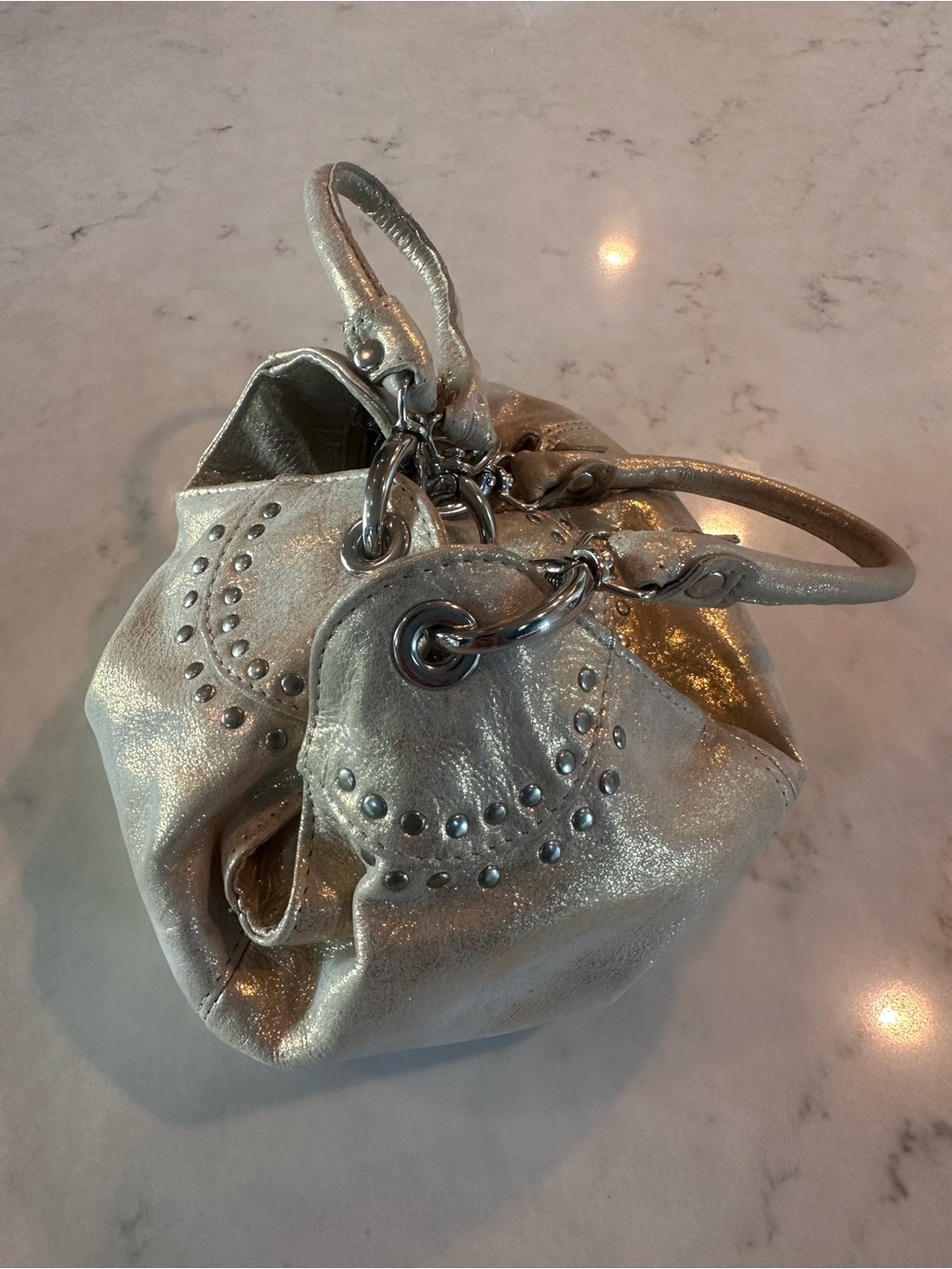 Ada Metallic Silver Studded Shoulder Bag